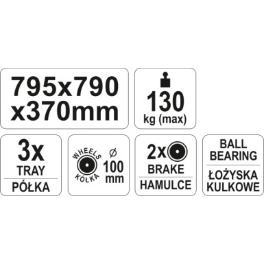 Werkstatt Rollwagen 3 Ablage F×cher | YT-55210