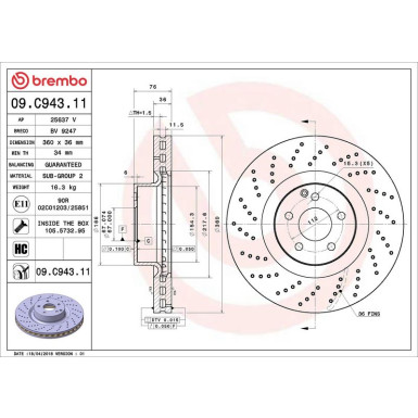 Bremsscheibe VA MERCEDES S-Klasse 98-06 PRIME LINE - UV Coated 09.C943.11