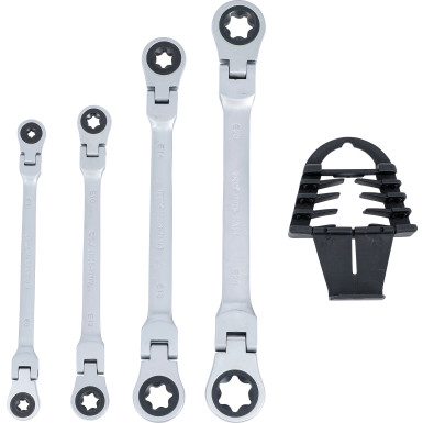 BGS Doppel-Ratschen-Ringschlüssel-Satz abwinkelbar mit E-Profil Ringköpfen SW E6 \u0096 E24 mm 4-tlg 71028