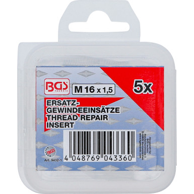 BGS Ersatz-Gewindeeinsätze | M16 x 1,5 mm | 5-tlg | 9432-1