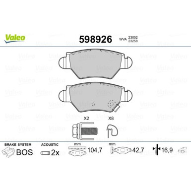 VALEO Bremsbeläge | 598926
