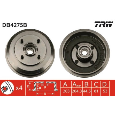 51 472 021 Bremstrommel m. Radlager | FORD Focus 98 | DB4275B