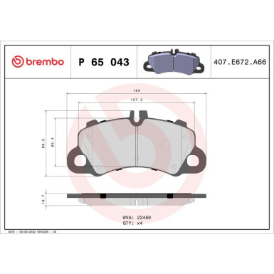 BREMBO Bremsklötze VA | PORSCHE Cayenne 14 | P 65 043