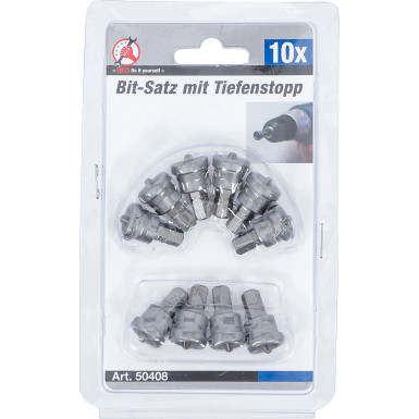 BGS Bit-Satz mit Tiefenstopp | für Gipskartonplatten | Antrieb Außensechskant 6,3 mm (1/4"""") | Kreuzschlitz PH2 | 10-tlg | 50408