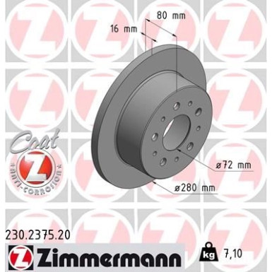 ZIMMERMANN Bremsscheibe 230.2375.20 Coat Z