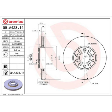 17 481 047 Bremsscheibe VA VW Passat,SKODA Superb 96 PRIME LINE - UV Coated 09.A428.11