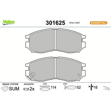 VALEO Bremsbeläge 301625