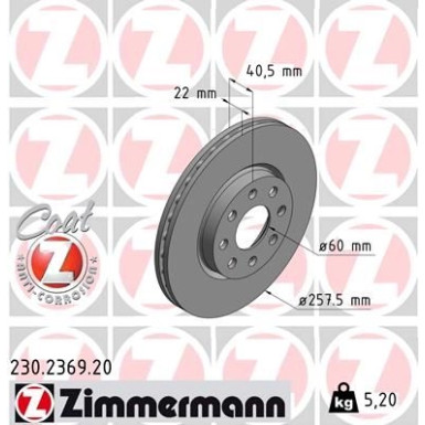 ZIMMERMANN Bremsscheibe | 230.2369.20