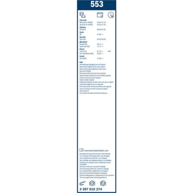 553 BOSCH | Wischerblatt | TWIN-Standard | 3397010274