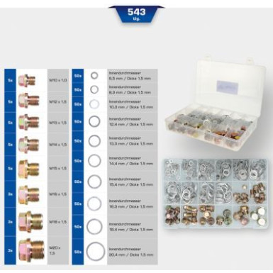 BRILLIANT TOOLS Sortiment an Ölablassschrauben und Dichtungen 543-teilig BT711200