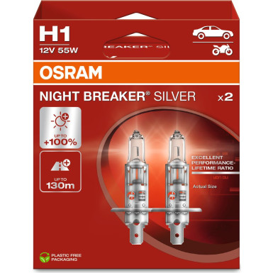 OSRAM H1 12V 55W P14,5s NIGHT BREAKER SILVER +100% Licht OSRAM H1 12V 55W P14,5s NIGHT BREAKER SILVER +100% Licht