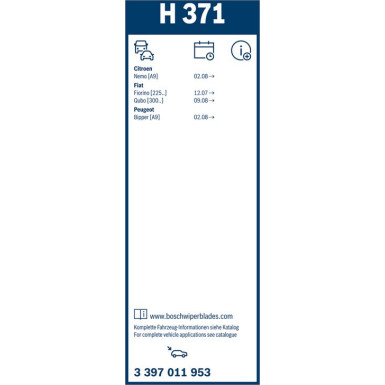 BOSCH | Wischerblatt H371 | Citroen, Fiat, Peugeot Bipper | 3397011953