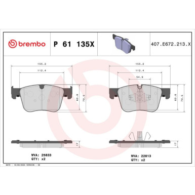 BREMBO Bremsklötze VA CITROEN Berlingo, C4, C5 18 XTRA LINE P 61 135X