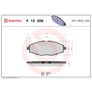 BREMBO Bremsklötze VA | DAEWOO,CHEV Matiz,Spark,Lanos 97 | P 15 006