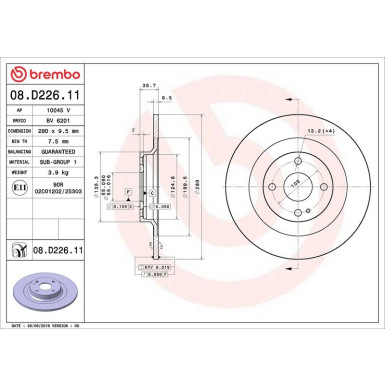 Bremsscheibe HA FIAT PRIME LINE - UV Coated 08.D226.11