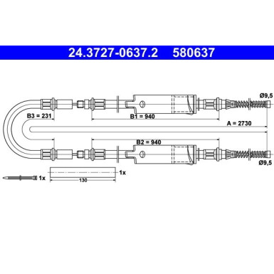 ATE Handbremsseil Seilzug Festellbremse 24.3727-0637.2