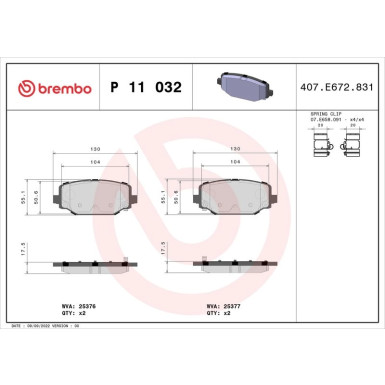 BREMBO Bremsklötze HA FIAT Freemont, CHRY. Voyager 07 PRIME LINE P 11 032