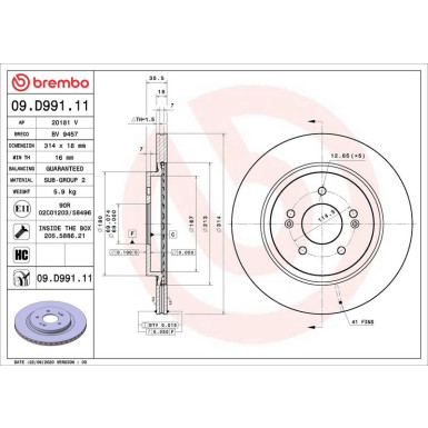Bremsscheibe HA | HYUNDAI Santa Fe 18 | 09.D991.11