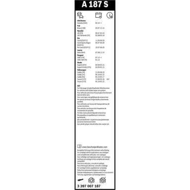 BOSCH | Scheibenwischer Aerotwin A187S | HYUNDAI,KIA,VW Caddy,Touran | 3397007187