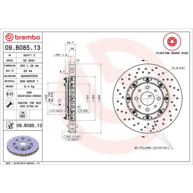 40 481 067 Brembo PREMIUM VA zweiteilig FIAT 500 Abarth 07 PRIME LINE - Floating 09.B085.13