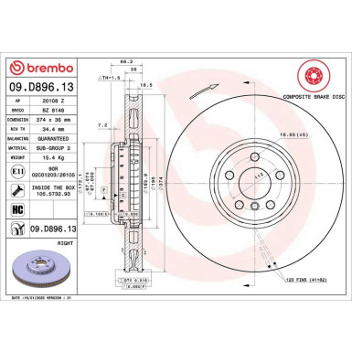 Bremsscheibe VA re BMW 3, 5, 6, 7, 8 15 PRIME LINE - Composite 09.D896.13