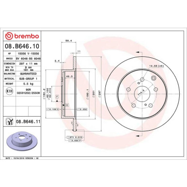 82 482 055 Bremsscheibe HA TOYOTA Verso 09 PRIME LINE - UV Coated 08.B646.11 82 482 055 Bremsscheibe HA TOYOTA Verso 09 PRIME LINE - UV Coated 08.B646.11