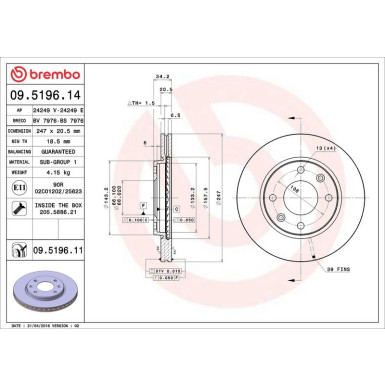 71 481 016 Bremsscheibe VA CITROEN AX,ZX,Saxo,Xsara,PEUG 87 PRIME LINE - UV Coated 09.5196.11