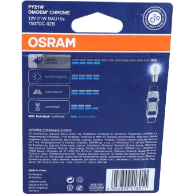 PY21W DIADEM Osram | 12V 21W BAU15s | DIADEM Chrome, 2Stk-Blister | 7507DC-02B