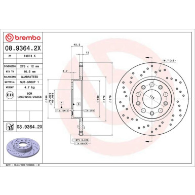 Bremsscheibe HA Xtra | ALFA 159,Brera 05 | 08.9364.2X