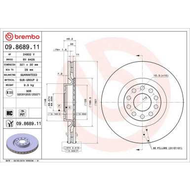 12 481 035 Bremsscheibe VA AUDI A4,A6,Allroad 97 PRIME LINE - UV Coated 09.8689.11