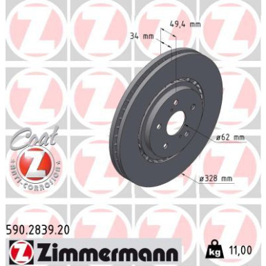 ZIMMERMANN Bremsscheibe | 590.2839.20