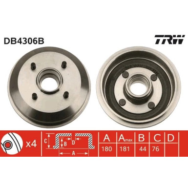 51 472 035 Bremstrommel m. Radlager | FORD Ka,Fiesta 99 | DB4306B