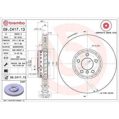 11 481 107 Brembo PREMIUM VA zweiteilig BMW 5 F07,7 F01,F02,F03,F04 09 PRIME LINE - Composite 09.C417.13 11 481 107 Brembo PREMIUM VA zweiteilig BMW 5 F07,7 F01,F02,F03,F04 09 PRIME LINE - Composite 09.C417.13