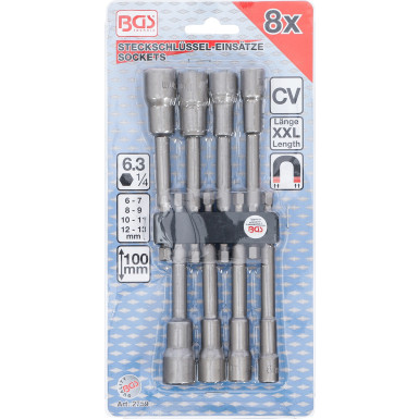 BGS Steckschlüssel-Einsatz-Satz Sechskant | extra lang | Antrieb Außensechskant 6,3 mm (1/4"""") | für Bohrmaschinen | SW 6 - 13 mm | 8-tlg | 2759