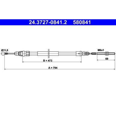 ATE Handbremsseil Seilzug Festellbremse 24.3727-0841.2 ATE Handbremsseil Seilzug Festellbremse 24.3727-0841.2