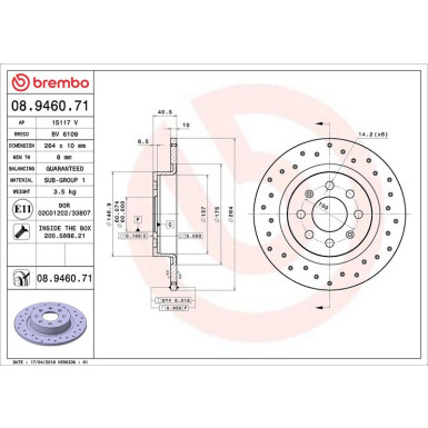 40 482 037 Bremsscheibe HA ABARTH Grande Punto, Punto 07 PRIME LINE - UV Coated 08.9460.71