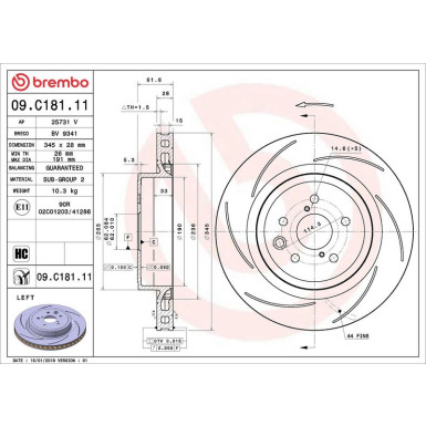 82 482 169 Bremsscheibe HA li LEXUS GS, RC 14 PRIME LINE - UV Coated 09.C181.11