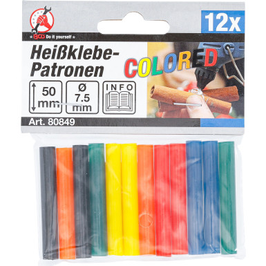 BGS Heißklebe-Patronen bunt Ø 7,5 mm, 50 mm 12-tlg BGS Do it yourself 80849