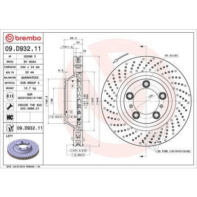 Bremsscheibe VA li PORSCHE PRIME LINE - UV Coated 09.D932.11