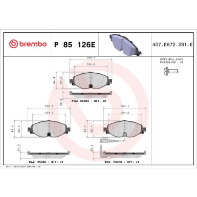BREMBO Bremsbelagsatz, Scheibenbremse P 85 126E BEYOND LINE - EV BREMBO Bremsbelagsatz, Scheibenbremse P 85 126E BEYOND LINE - EV