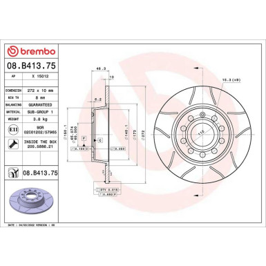 BREMBO Bremsscheibe Max HA | AUDI,CUPRA,SEAT,SKODA,VW 03 | 08.B413.75