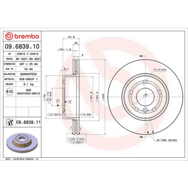52 481 018 Bremsscheibe VA LAND ROVER Range Rover 94 PRIME LINE - UV Coated 09.6839.11