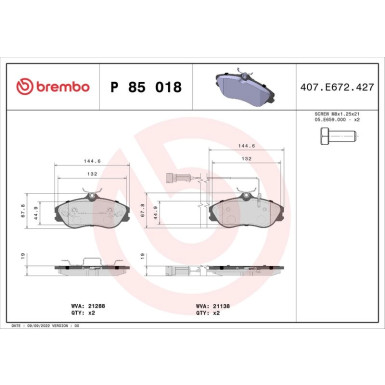 BREMBO Bremsklötze VA AUDI Quattro, 80, 90, 100, 200 82-00 PRIME LINE P 85 018