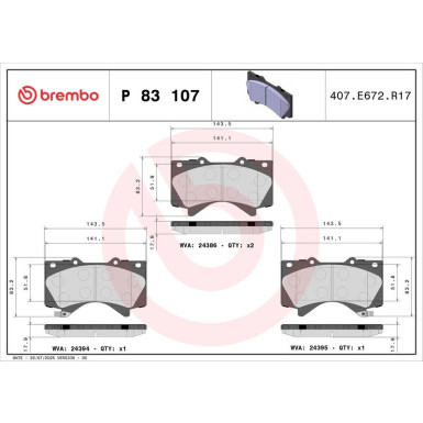 BREMBO Bremsklötze VA | TOYOTA Land Cruiser 00 | P 83 107 BREMBO Bremsklötze VA | TOYOTA Land Cruiser 00 | P 83 107