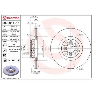12 481 041 Bremsscheibe VA AUDI A6,A8,VW Phaeton 96 PRIME LINE - UV Coated 09.9911.11