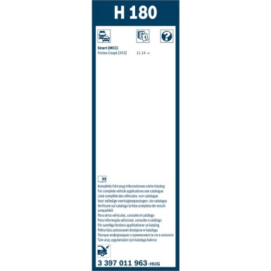 BOSCH | Heckscheibenwischer H180 | Smart Fortwo | 3397011963