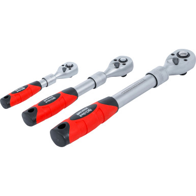 BGS Umschaltknarren-Satz | ausziehbar | Abtrieb Außenvierkant 6,3 mm (1/4"""") - 10 mm (3/8"""") - 12,5 mm (1/2"""") | 3-tlg | 72113