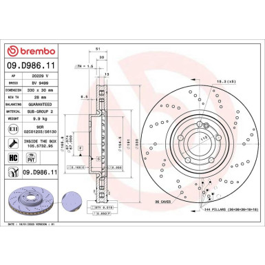 Bremsscheibe VA MERCEDES A,B,-Klasse,CLA 18 PRIME LINE - UV Coated 09.D986.11
