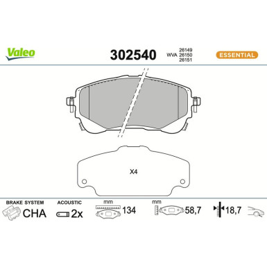VALEO Bremsbeläge 302540