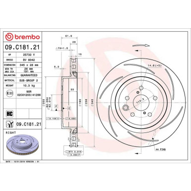 82 482 170 Bremsscheibe HA re LEXUS GS, RC 14 PRIME LINE - UV Coated 09.C181.21